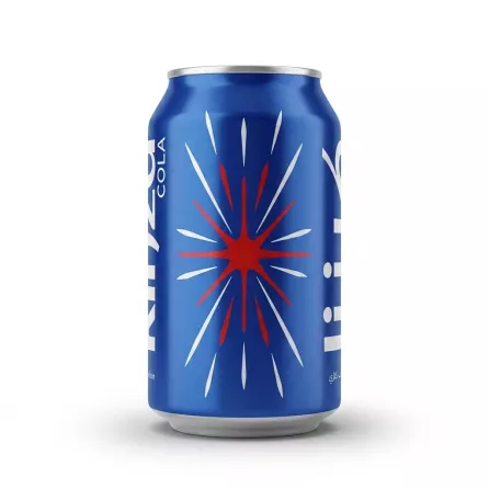 Enhanced Back of Kinza Cola can showing starburst graphic design