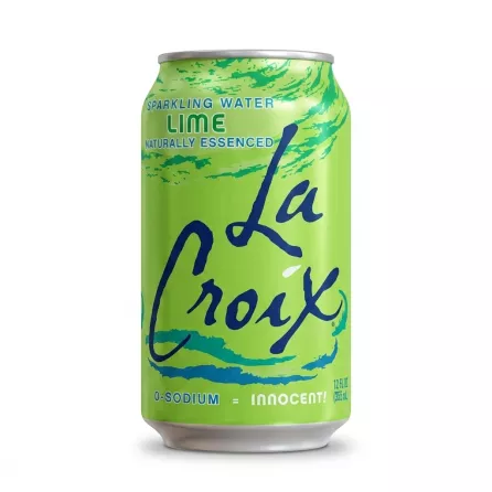Enhanced Front view of LaCroix Lime Sparkling Water can held in hand