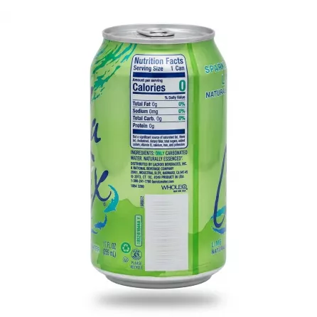 Enhanced Back of LaCroix Lime can showing nutrition facts and ingredients