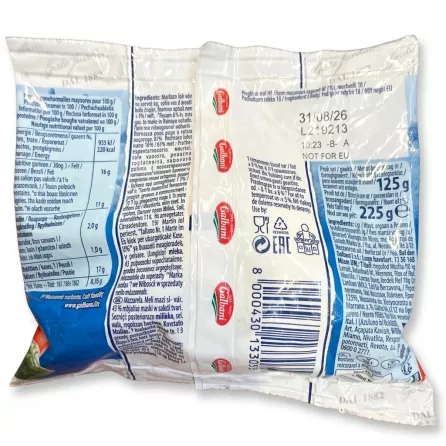 Enhanced Back of Galbani Mozzarella Cheese 125g pack showing ingredients and barcode