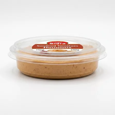 Enhanced Side view of Sofra Sundried Tomatoes Houmous 240g tub