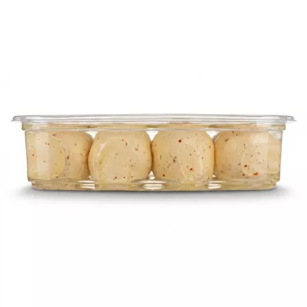 Enhanced Side view of Melis Labneh with Hot Red Pepper cheese balls in oil