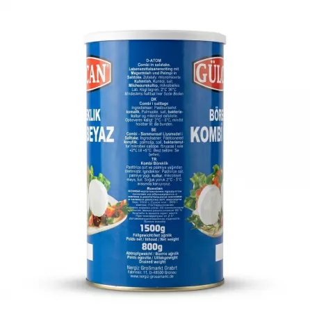Enhanced Back label with ingredients of Gülcan Böreklik Kombi Beyaz cheese 800g