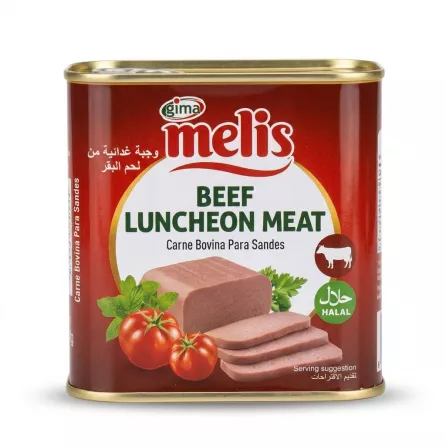 Enhanced Front view of Melis Beef Luncheon Meat Halal 340g tin