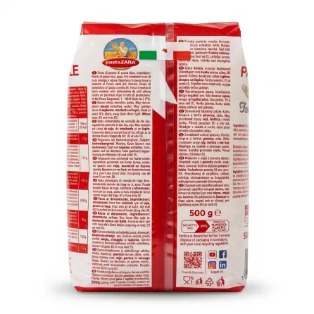 Enhanced Back of Pasta Zara Farfalle bag showing ingredients and details
