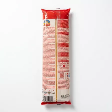 A professional e-commerce back view of a 500g Pasta Zara Capellini No. 1 package. The photo clearly displays all ingredient details and nutritional information on a clean white background.