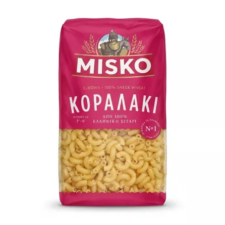 Enhanced Front view of Misko Koralaki Elbow Pasta 500g pack