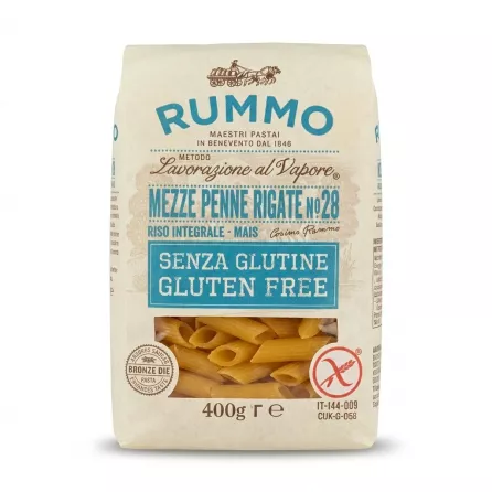 Enhanced Front of Rummo Gluten Free Mezze Penne Rigate 400g pasta pack