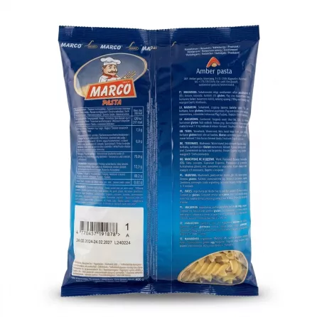Enhanced Back of Marco Fusilli Pasta 400g showing ingredients and nutrition