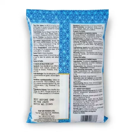 Enhanced Back of Top-Op Far Far Tubes 250g bag with ingredients and preparation instructions