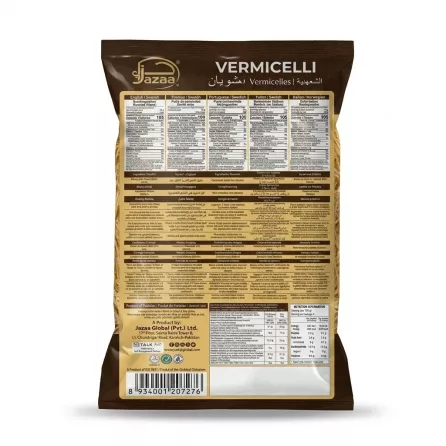 Enhanced Back of Jazaa Vermicelli pack with information and ingredients