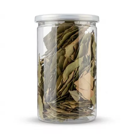 Enhanced Side view showing quantity of whole bay leaves in tub