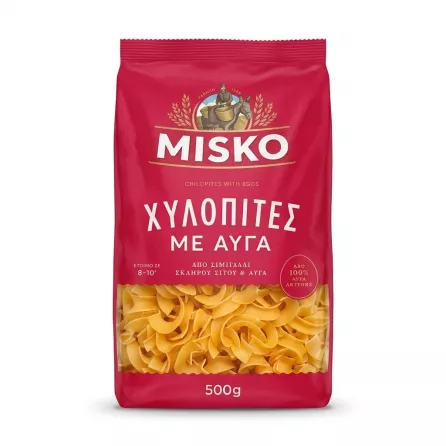 Enhanced Front view of Misko Chilopites egg pasta 500g bag