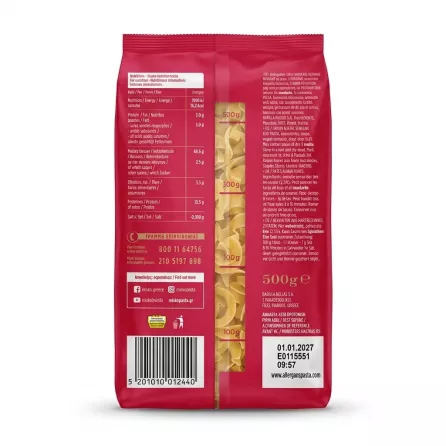 Enhanced Back view with nutritional information and ingredients of Misko Chilopites egg pasta