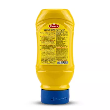 Enhanced Back label of Durra Mustard Sauce 410g showing ingredients and nutrition