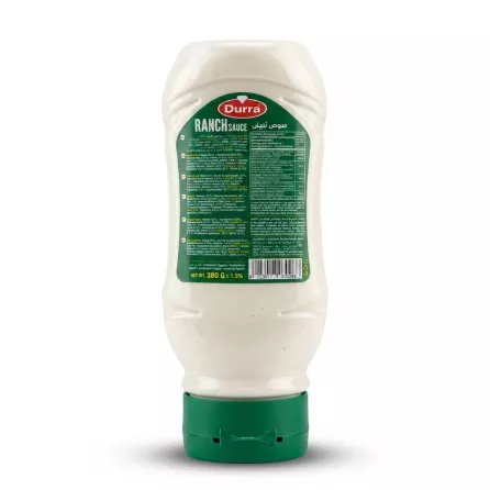 Enhanced Back label and ingredients of Durra Ranch Sauce 380g bottle