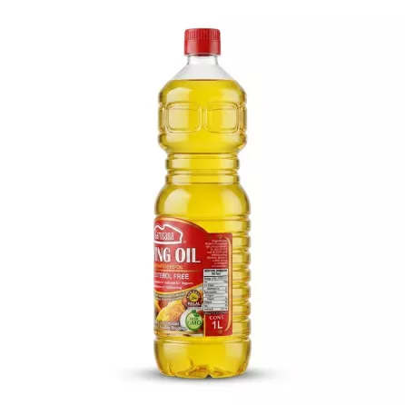 Enhanced Garusana Frying Oil 1L bottle showing product details and back label