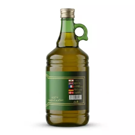 Enhanced Back label with handle of Manart Alkoura olive oil jug showing ingredient details