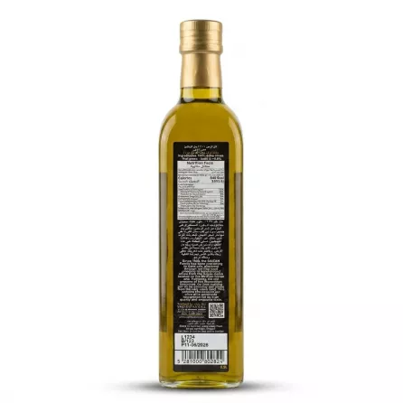 Enhanced Back label of Saifan Extra Virgin Olive Oil bottle with nutritional facts