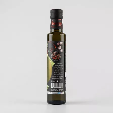 Enhanced Back of Bodrum Extra Virgin Olive Oil 250ml bottle showing ingredients and barcode
