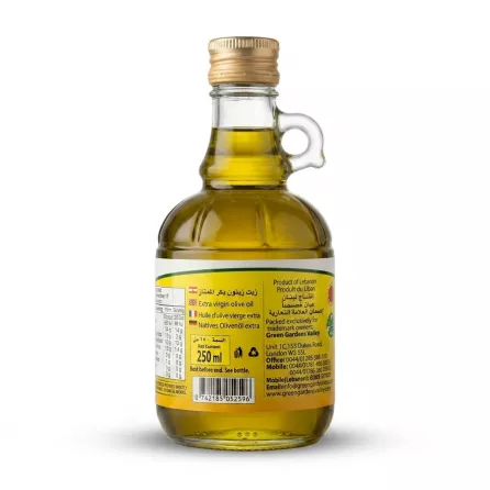 Enhanced Back label of Green Gardens Valley Extra Virgin Olive Oil showing product origin and content size