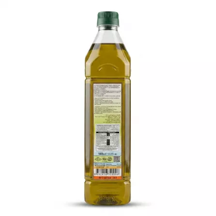 Enhanced Back of Gibal Afrin Virgin Olive Oil 1L bottle showing ingredients and nutrition