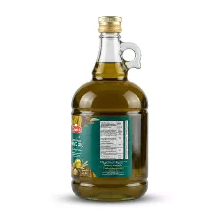 Enhanced Back of Durra Extra Virgin Olive Oil bottle showing nutrition facts and ingredients