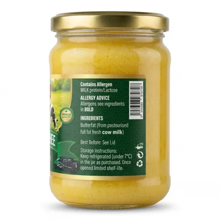 Enhanced Back label of Safa Butter Ghee showing ingredients and allergen information