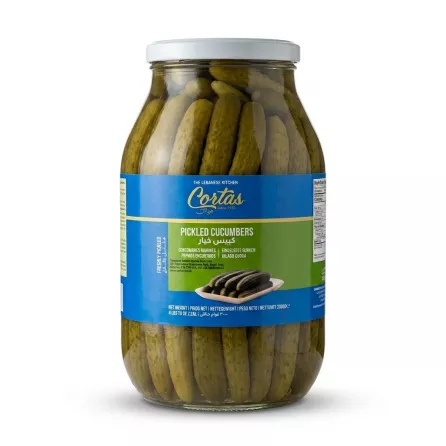 Enhanced Large jar of Cortas Pickled Cucumbers held upright