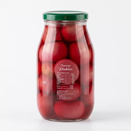 Enhanced Back view showing nutrition facts and jar contents of pickled turnips