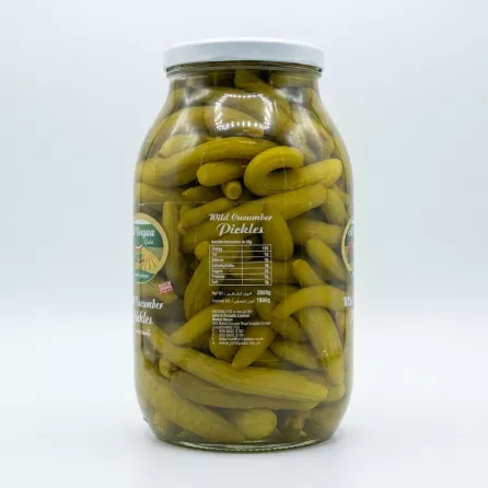 Enhanced Al Dayaa Wild Cucumber Pickles jar with nutritional information