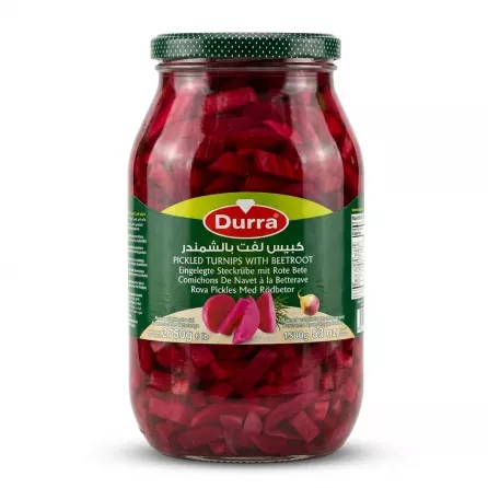 Enhanced Front view of Durra Pickled Turnips with Beetroot jar 1500g