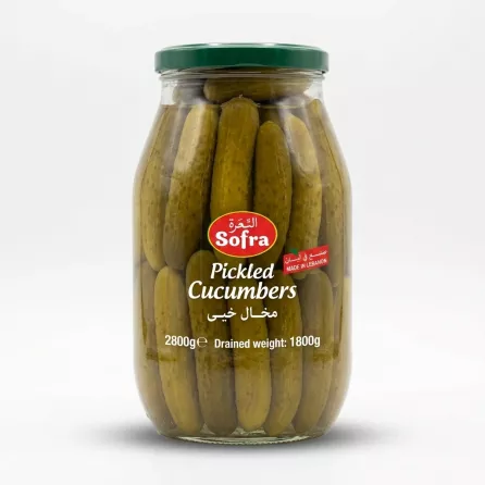 Enhanced Back label of Sofra Pickled Cucumbers jar showing nutrition facts