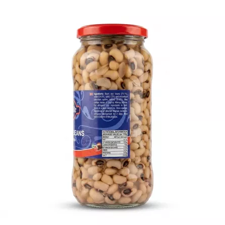 Enhanced Side view of Olite' Black Eye Beans Extra with ingredients and nutrition table