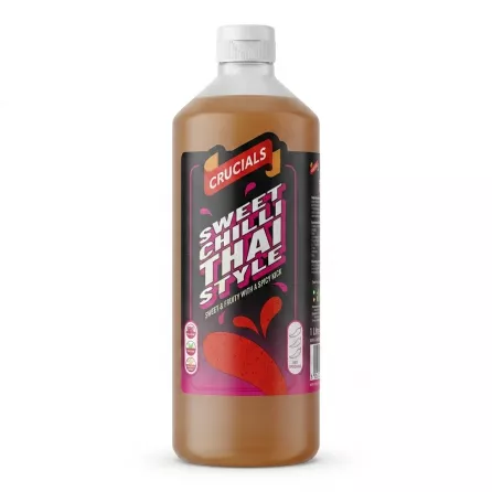 Enhanced Front label of Crucials Sweet Chilli Thai Style Sauce 1 Litre bottle