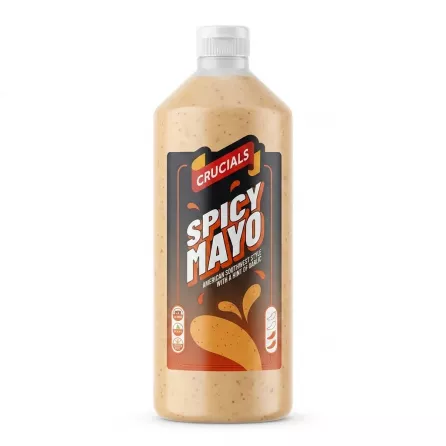 Enhanced Front view of Crucials Spicy Mayo 1 Litre bottle