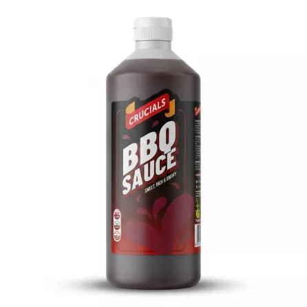 Enhanced Front view of Crucials BBQ Sauce 1 litre bottle