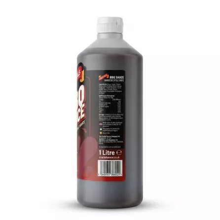 Enhanced Back label, ingredients and barcode of Crucials BBQ Sauce 1 litre bottle