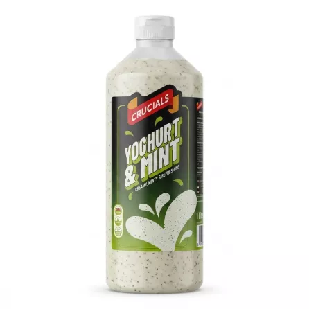 Enhanced Front of Crucials Yoghurt & Mint Dressing 1 litre bottle in store aisle