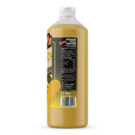 Enhanced Back label of Crucials American Style Mustard showing ingredients and nutrition