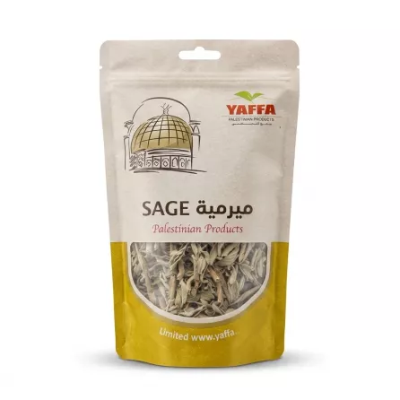 Enhanced Front view of Yaffa Sage Palestinian Products 55g pouch in a shop