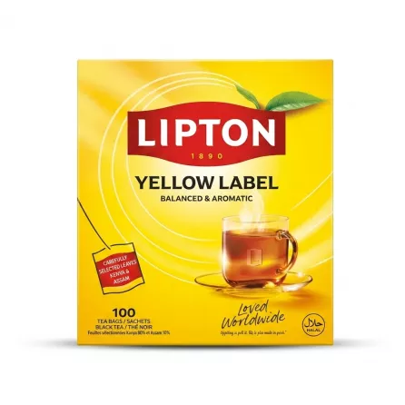 Enhanced Front of Lipton Yellow Label Black Tea 100 tea bags box