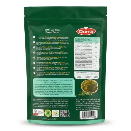 Enhanced Back of Durra Green Zaatar pack showing ingredients and nutrition