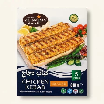 Enhanced Al Najma Chicken Kebab 5 pieces held in store aisle