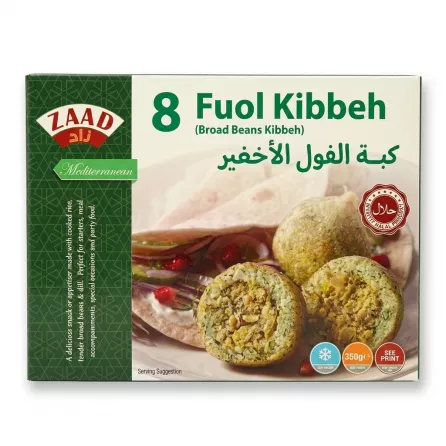 Enhanced Zaad Fuol Kibbeh frozen broad beans kibbeh box in freezer