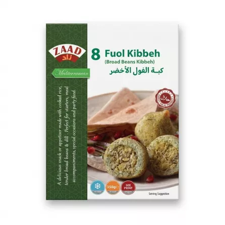 Enhanced Hand holding Zaad Fuol Kibbeh box with shelves of canned beans