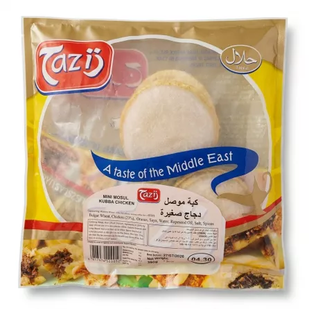 Enhanced Front view of Tazij Mini Mosul Kubba Chicken frozen food pack