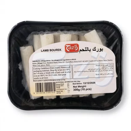 Enhanced Tazij Lamb Bourek pack with label, ingredients, and price