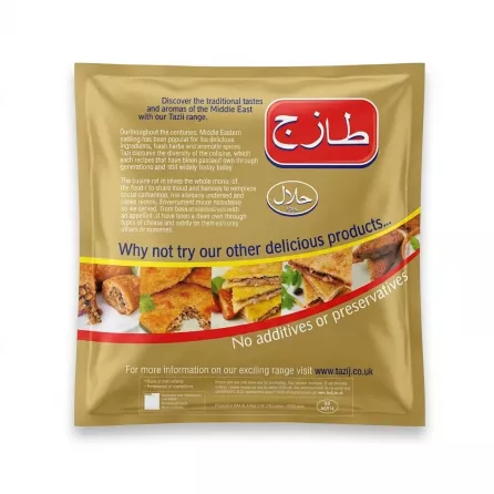 Enhanced Back of Tazij Large Mosul Kubba Chicken pack with product information