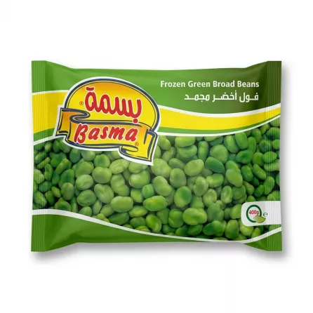 Enhanced Front view of Basma Frozen Green Broad Beans 400g pack